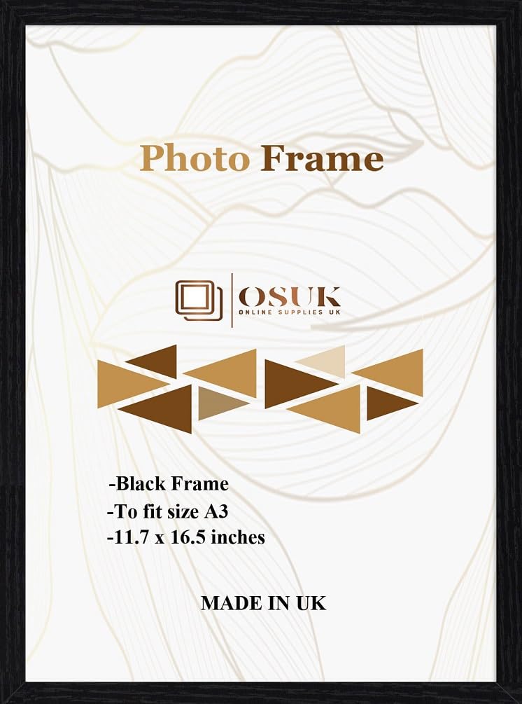 Frame Eazy Black Osuk Thin Mat A3 (11.7 X 16.5 Inches) Photo Picture Frame Certificate Display Frames With Clear Perspex Front Wall Hang Picture Frame With Hanging Hooks