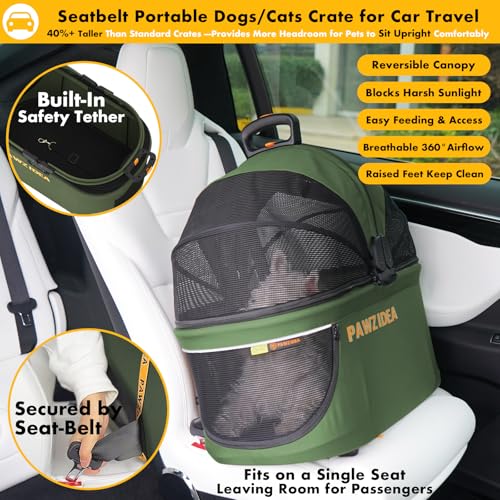 PAWZIDEA Pet Stroller 4 in 1, Foldable Cat Stroller with Detachable Carrier for Small Medium Dogs & Cats, Escape-Proof No-Zip Canopy, Lightweight Portable Travel Crate & Car Seat Combo, Storage Basket - Image 5