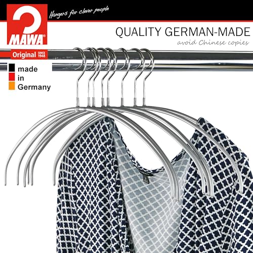 Mawa Narrow Petite Clothing Hangers, Steel Hanger with Non-Slip Coating, for Shirts, Dresses, Camisoles, T-Shirts, Space-Saving, 360-degree Rotatable Hook, Set of 20, Silver