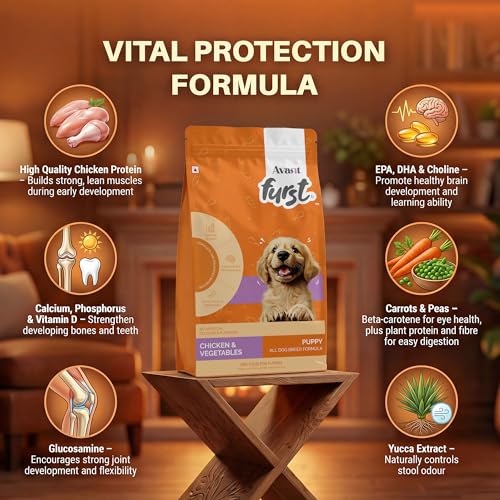 Image of Avant Furst Puppy Dry Dog Food Chicken & Vegetable, Dog Food Puppy with Real Chicken Protein & DHA, Dry Food for Growing Puppies, No Artificial Additives, 10kg