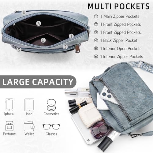 Image of Crossbody Bags for Women Trendy Vegan Leather Crossbody Phone Purse | Travel shoulder bag, embossed design, floral patterns, multi pockets, adjustable strap, lightweight purse for daily shopping