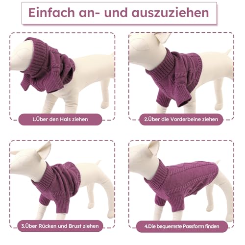 Queenmore Dackel Pullover Hundepullover Mittelgroße Hunde Wärme Hundepulli Strick Pullover Hund Strickmantel Mit Zopfmuster Hundepullover Französische Bulldogge Bulldog, Pflaume, M