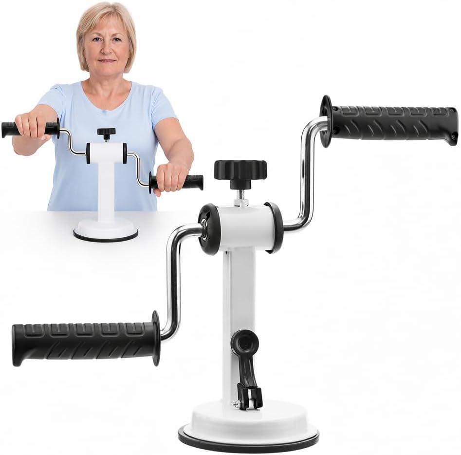 Stroke Rehabilitation Exerciser, Arm Bike Exercise Equipment for Upper Limb Recovery & Shoulder Mobility, Adjustable Resistance, Strong Suction Base for Smooth Tabletop, Home or Office Use