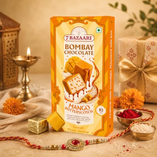 Image of 7 BAZAARI Rakhi Special Bombay Mango Vanilla Butterscotch Chocolate (95g Pack) - Premium Indian Fusion Festive Gift