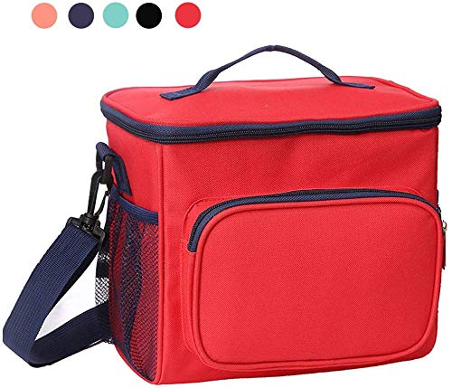 ANTUU Bolsa Térmica Comida 10L, Termica Porta Alimentos con Correa Nevera Portatil Bolsa de Almuerzo para Adulto Babe Niños Trabajo Escuela Viaje Hombre Mujere (Rojo-B)