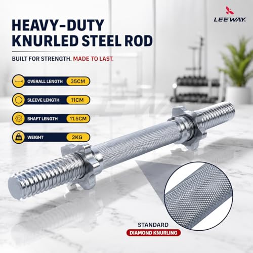 Image of LEEWAY Metal Adjustable Dumbbell Set for Home Gym | 50kg (2.5kgX4+5kgX8)| Steel Dumbbell Set | Chrome Plates for Iron Dumble Rods 28 mm & Spin Lock | Compact for Strength Training Workout Dumbell