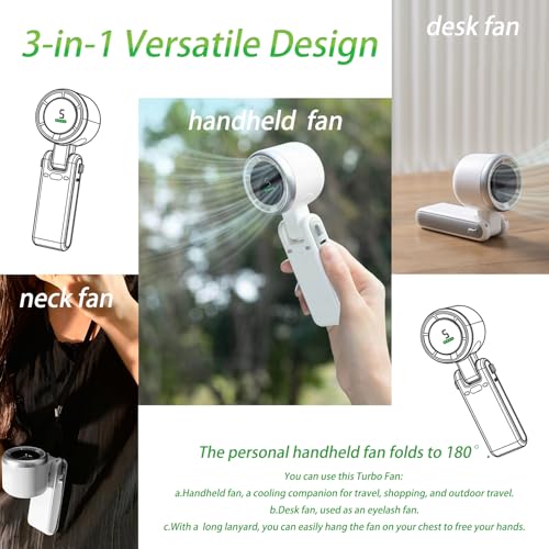 Ventilador portátil de mano turbo con batería de 4000 mAh y 5 velocidades para escritorio blanco 6