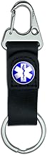 Belt Clip On Carabiner Leather Keychain Fabric Key Ring Symbols - Star of Life - EMT RN MD
