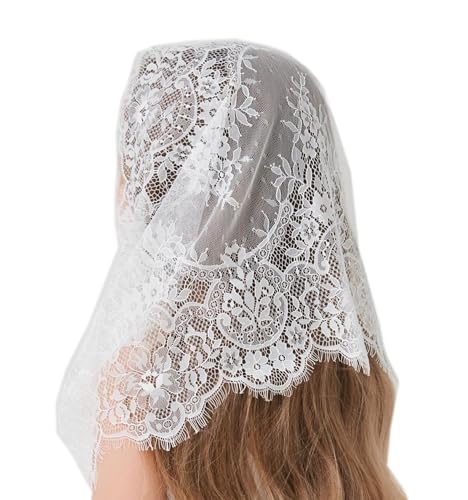 Girls First Communion Veil - Lace Infinity Chapel Veil Tulle Wrap for Baptism & church Accessories K9