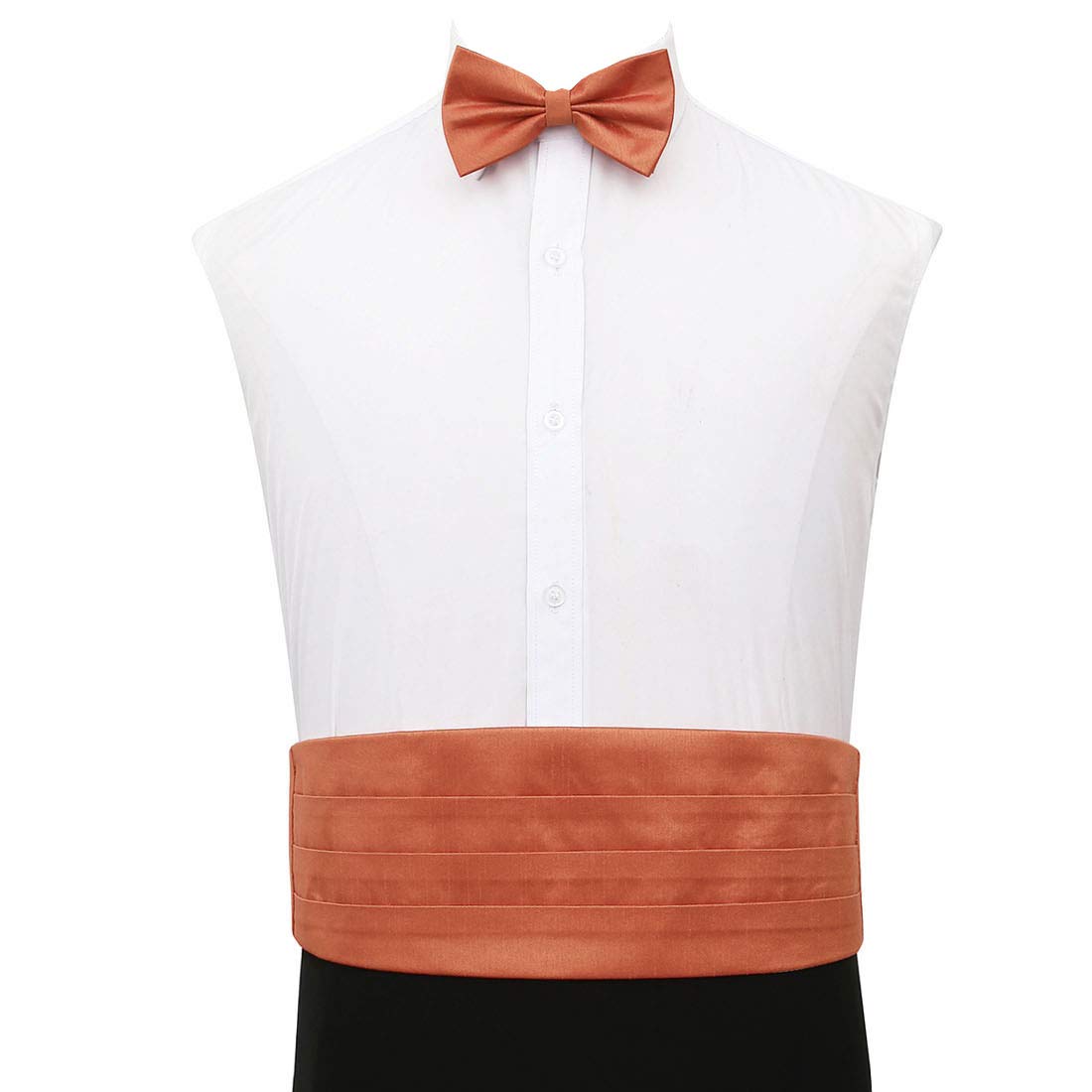 Dqt Men's Rust Plain Shantung Pre-Tied Bow Tie & Cummerbund Set - Wedding Tuxedo Formal