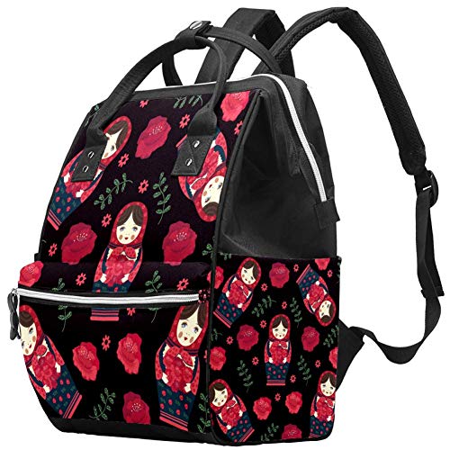 Wickeltasche für Mütter, Rucksack, Matrjoschka-Puppe, Blumenmuster, multifunktional, wasserdicht, Windel-Rucksack für Baby-Pflege