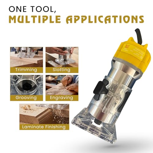 Image of Jon Bhandari Tools 600W Wood Trimmer Router Machine 30000RPM | Precision Woodworking Edge Tool | 6mm, 6.35mm & 8mm Collet | Laminate Trimming, Grooving, Slotting, Engraving for Carpenter & DIY