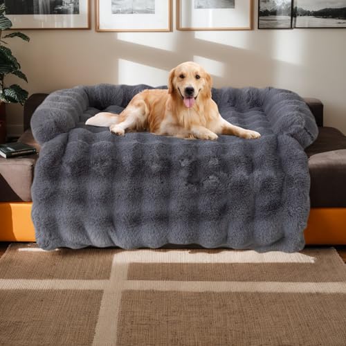 TOPCHANCES Orthopädisches Hundebett Grosse Hunde - 90x90x13cm,Waschbar Hundekissen Flauschig,Für Mittlere Hunde,rutschfest Hundebetten,Haustier Sofa Matte,Dunkelgrau