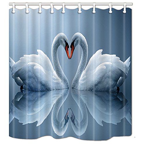 NYMB White Swans Couple Heart 69X70 inches Polyester Fabric Shower Curtain Set Fantastic Decorations Bath Curtain
