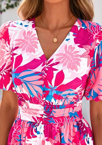 Image of PRETTYGARDEN Womes Boho Maxi Dresses 2026 Summer Spring V Neck Puff Sleeve Empire Waist A Line Flowy Long Beach Floral Dress