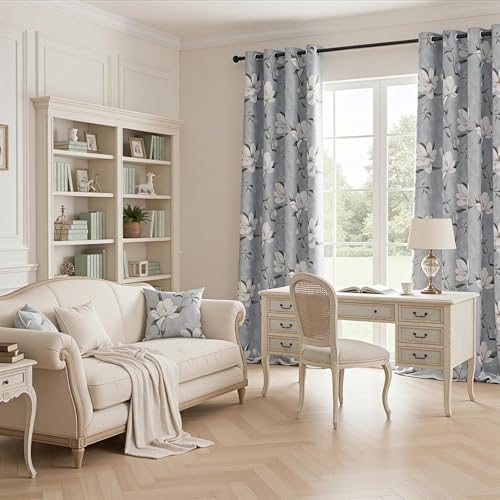 Image of MYSKY HOME Floral Blackout Ceiling Curtains 108 Inches Long 2 Panels Set Black Out Thermal Insulated Energy Efficient Modern Spring Flower Printed for Living /Dining Room, Pack-2, 52 inch W, Light Grey