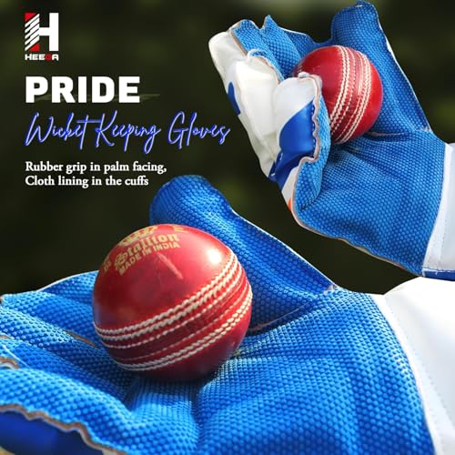 Image of Heega Pride Synthetic Leather, Rubber College Cricket Wicket Keeping Gloves | Padded Palm, Finger Protection Suitable for Professional Players and Practice Use (Youth)