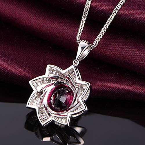 Collar de oro blanco 18K con flor y turmalina roja