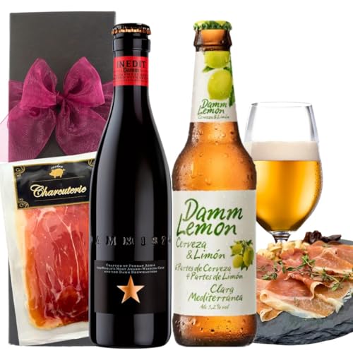 ビール 生ハム ギフト【生ハム 40g ハモンセラーノ Inedit(イネディット) 330ml / Damm Lemon (ダムレモン) 330ml 2本セット】リボン包装