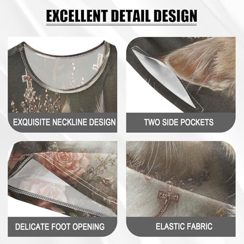 ALAZA Rose Cat Kitten Crown Pajamas Set Short Sleeve Cotton Sleepwear Summer Pjs 2 Piece 5-14Y4