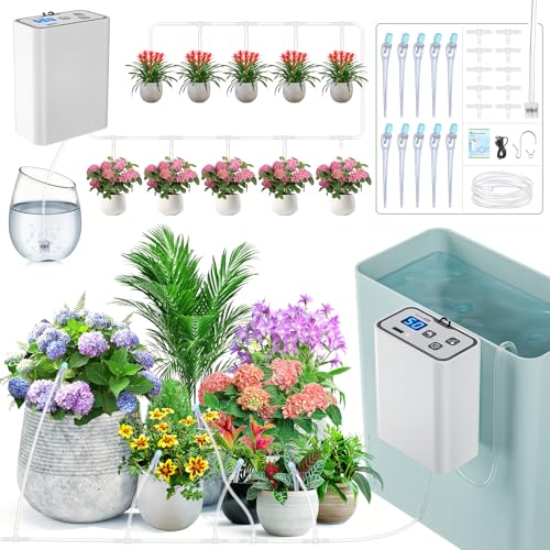 Bestcool Automatisches Bewässerungssystem mit 1800mAh USB-Akku Pflanzenbewässerungsgerät mit 10 Töpfen & Programmen Für Balkon, Gewächshaus, Rasen, Garten, Markisen Tropfbewässerungsset