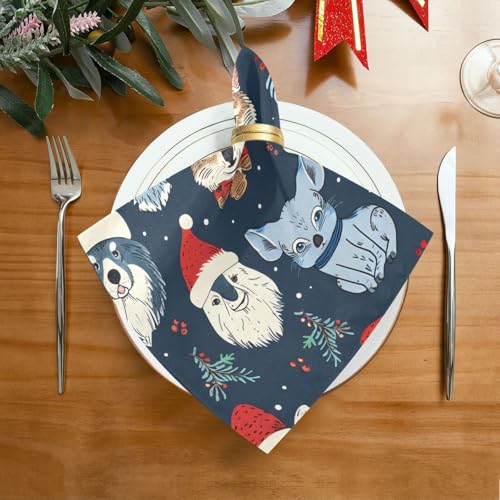 Servilletas de Tela Navidad Animal Perro Set x6 20x20 in miniatura 3