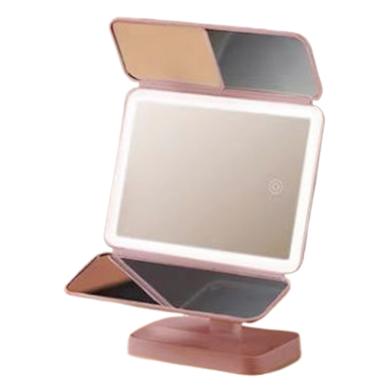 Espejo de maquillaje triple con LED de 3 colores, rotación de 180°, espejo de tocador de aumento para mujeres y niñas, herramienta perfecta para cosméticos y belleza