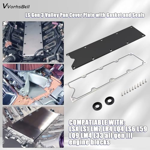 Image of LS Gen 3 Valley Pan Plate Billet and Seals Low Profile Compatible with LSX LS1 LM7 LR4 LQ4 LS6 L59 LM33 LQ9 LM4 Dress Up Engine Cover 551629(Black)