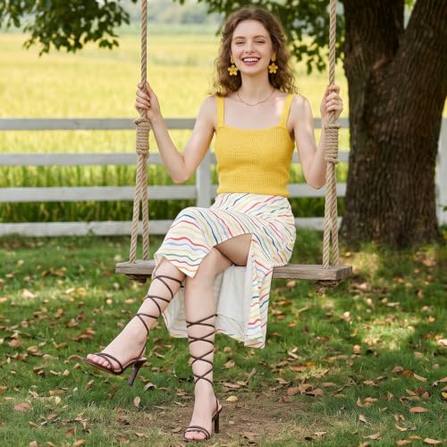 Image of RIBONGZ High Heels for Women Kitten Heeled Sandals with Ankle Strap Round Open Toe Strappy Stiletto Heels Comfort Summer Wedding Party Evening Prom Daily Dressy Shoes