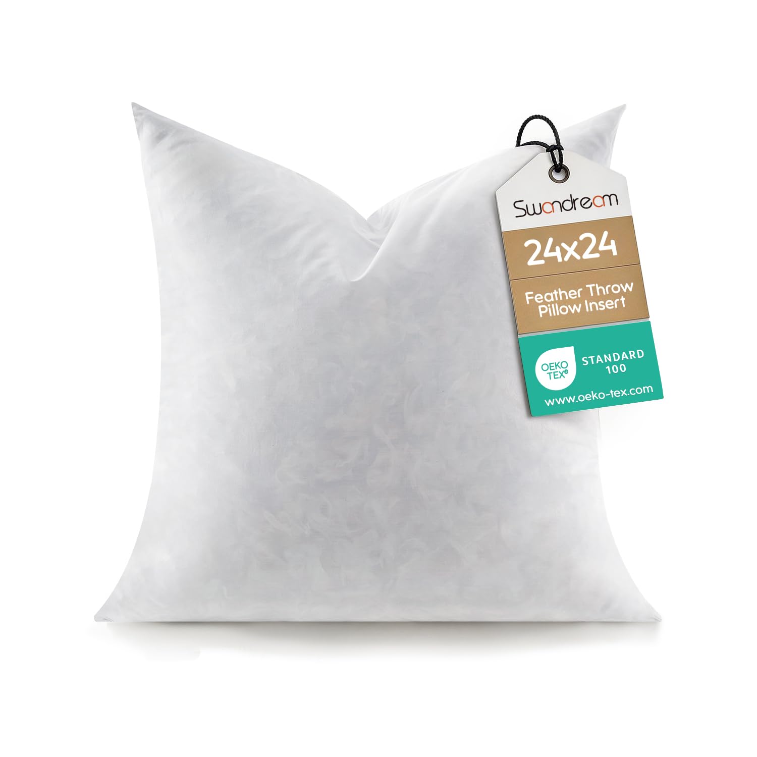 24x24 Feather Throw Pillow Insert, Decorative Pillow Insert for Covers, Fuller Fit with Soft Support for Bed and Couch