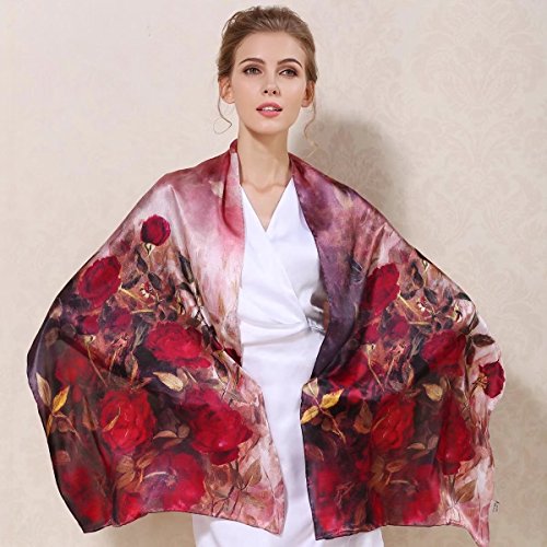 Women's 100% Charmeuse Mulberry Silk Long Scarf For Gift Hair Ladies Shawls Floral And Butterfly Scarves4