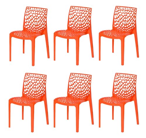 Image of activa Web Designer Plastic Chair for Home, Office and Restaurant and Cafe|Armless Chair for Dining Room| Heavy Duty Outdoor Plastic Chair | Designer Balcony Chair (Orange, Set of 6)