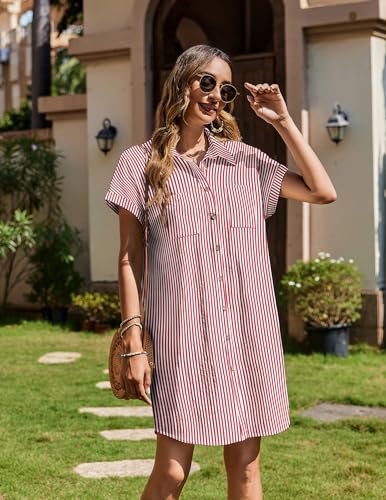 Image of Zeagoo Summer Dresses for Women 2026 Cotton Button Down Short Sleeve Tshirt Dresses Casual Mini Beach Dress