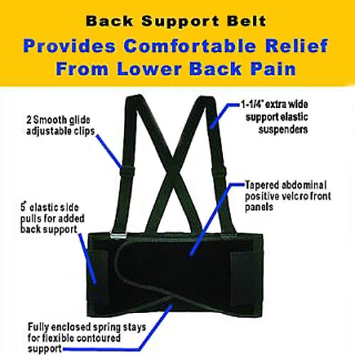 Tuff Bros® Economy Elastic Back Brace Lumbar Support Belt Adjustable Straps - Black (Small/Medium (28"-36" Waist))