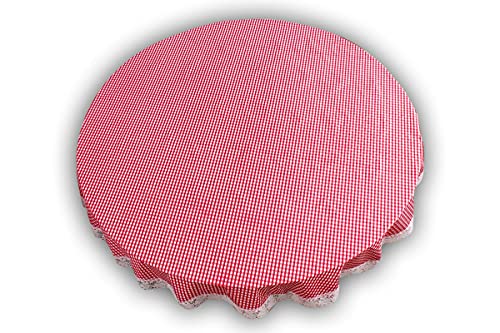 Image of The Furnishing Tree Round Shaped 6 Seater Table Cover WxL 72x72 inches with White Border lace