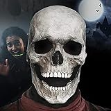 Skull Mask with Moving Jaw, Scary Halloween Mask Realistic Skeleton Mask for Adults(White)