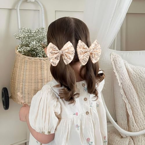 CN 5 Inch Gold Glitter Hair Bows for Girls Alligator Clips Sparkly Sequin Hair Accessories for Kids Toddler Women on Birthday Wedding Christmas and Party
