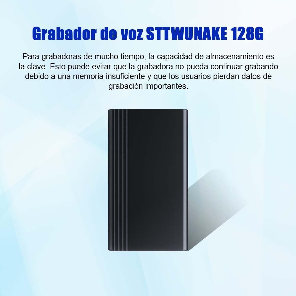 Grabadora de voz STTWUNAKE de 128 GB, 2000 horas de almacenamiento, 12 días de grabación continua