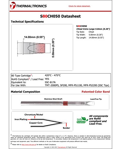 Image of Thermaltronics S80CH050 Chisel Extra Large 5.0mm (0.20in) interchangeable for Metcal SSC-817A