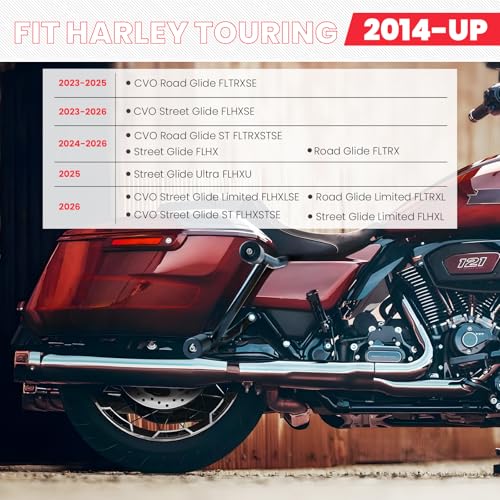 Image of 2023-2026 Street Glide Road Glide Saddlebag Guard Crash Bar Compatible with Harley Davidson Touring FLTRX FLTRXL FLHX FLHXU FLHXL FLTRXSE FLHXSE FLTRXSTSE Black Tip-Over Bar with Support Rails