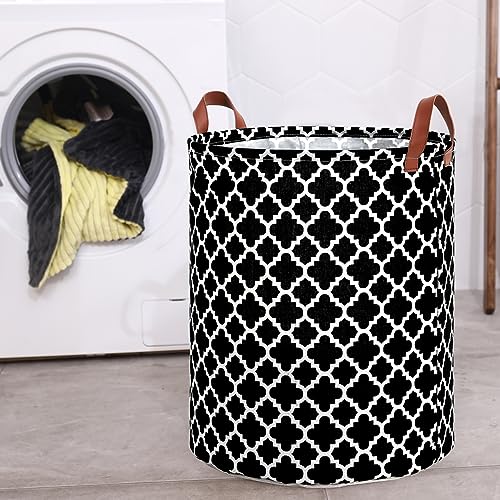 Image of MAQIAO 2 Pack Collapsible Laundry Hamper Basket, Large Tall 63L Freestanding Waterproof Clothes Basket, Round Storage Organizer with Leather Handles for Dirty Clothes, Home Storage (black DL)