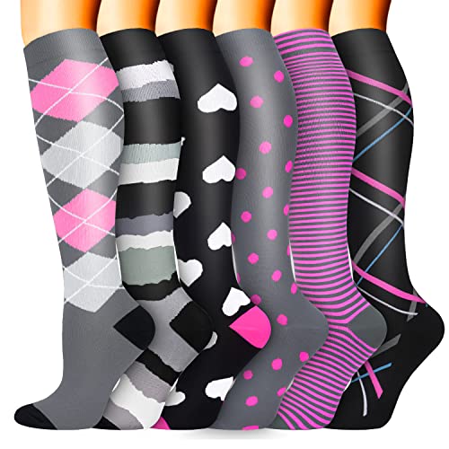 Image of Sooverki Compression Socks for Women & Men 6 Pairs is Best Supportive Knee High Stockings for Circulation, Travel, Nurses