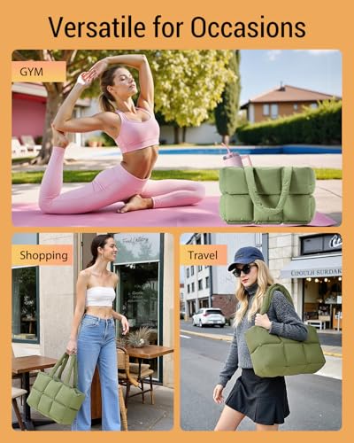 Image of Herald Puffer Tote Bag for Women, Large Quilted Puffy Handbag Lightweight Satchel Purse with Cup Holder & Compartment