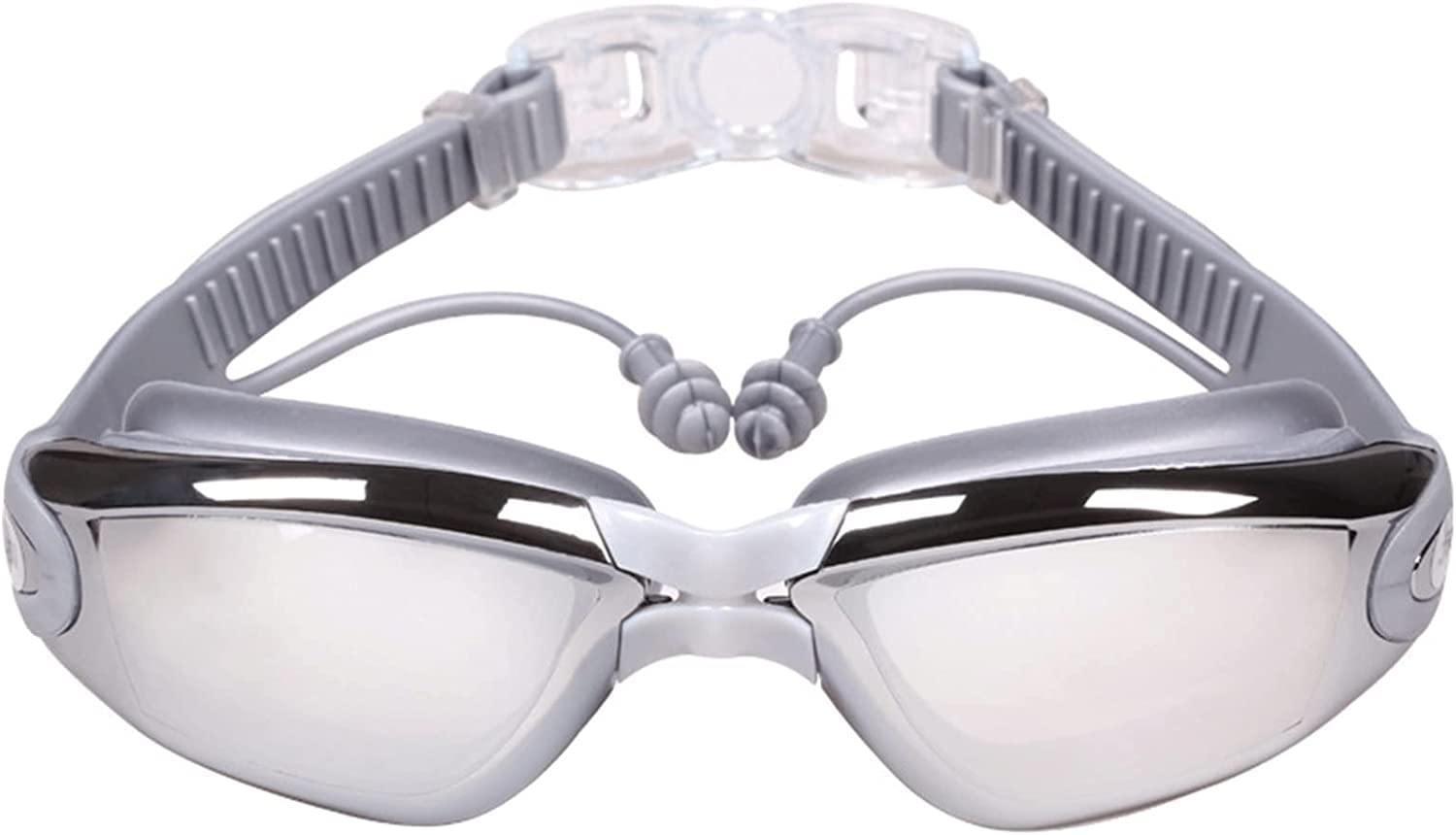 Gafas de natación conectadas a Tapones for los oídos, Gafas de natación antivaho, Gafas de natación ergonómicas con Anillo de Espejo de Silicona, for Kayak y Otros Deportes acuáticos(Gray)