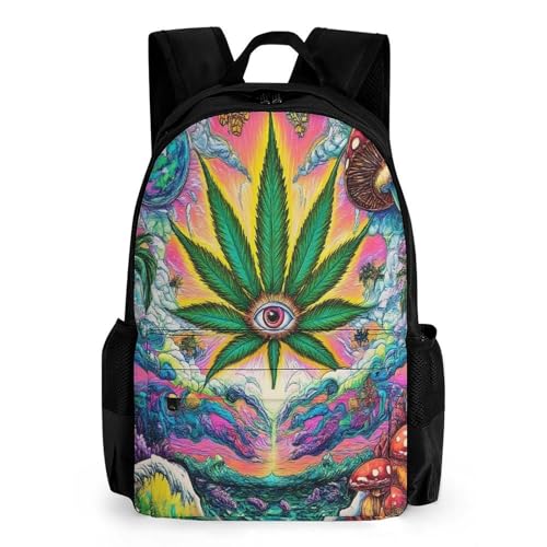 Men's Trippy Mushroom Weed Eye Ocean World Art Travel Backpack, Breathable Adjustable Strap Shoulder Bag for Climbing, Large Capacity Backpack with Side Pockets