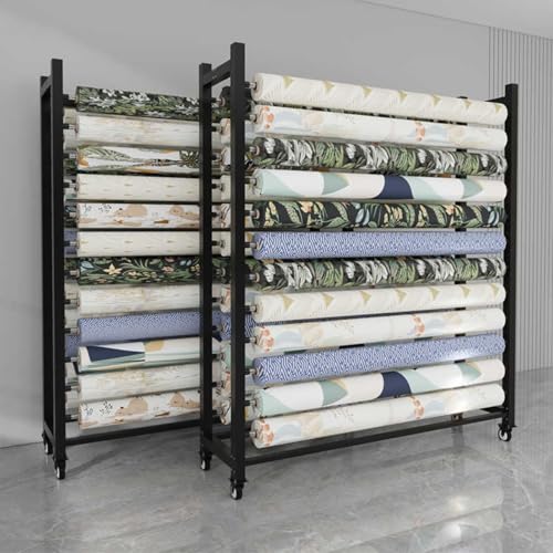 Vinyl-Wagen, mobiles Regal, kommerzielle Stoffrolle, Aufbewahrungsregal, verstellbare Hängestange, beweglicher, robuster Stahl-Organizer mit Rädern für Vinylspule/Lederrolle/Fensterfolie/Wand