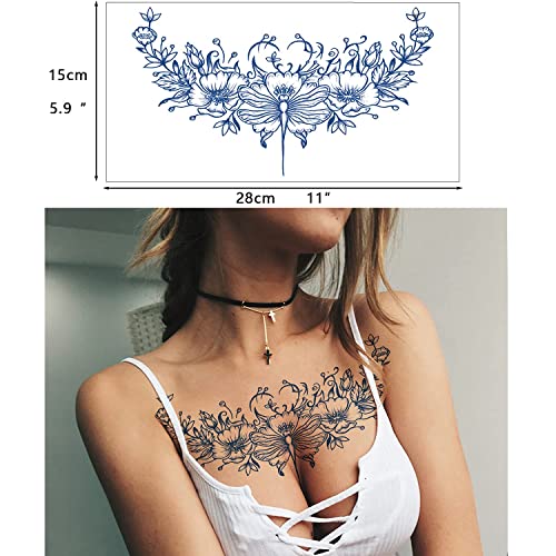 Glaryyears Semi Permanent Tattoos For Women Girls, 4 Pack Large Realistic Long Lasting Temporary Tattoo Looks Like Real, Sexy Flowers On Body Chest Underboob Tramp Stamp Waist Lower Back Beach Party #TOP4