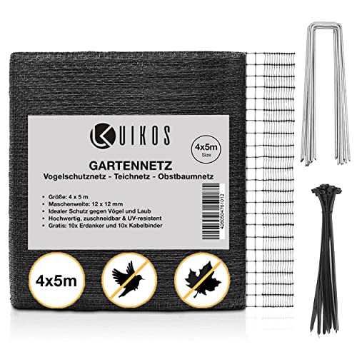 Uikos Anti Oiseaux 4x5m I Matériel de montage inclus I Filet de jardin I Filet de Protection I Filet d'étang