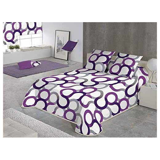 SABANALIA - Colcha Estampada Aros, Cubre Cama 50% algodón - 50% poliéster, Colcha para Primavera y Verano, (Disponible en Varios tamaños y colres) - Cama 90 - (180 x 280), Lila
