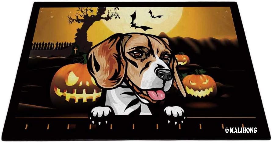 Happy Halloween Dog Doormat Jack O Lantern with Funny Peeking Dog Beagle Halloween Home Decorative Mat 27.5 x 17.7 Inch